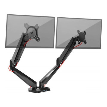 Modern Monitor Arm Mount, Black Steel Metal, Gas Powered Full Motion Design