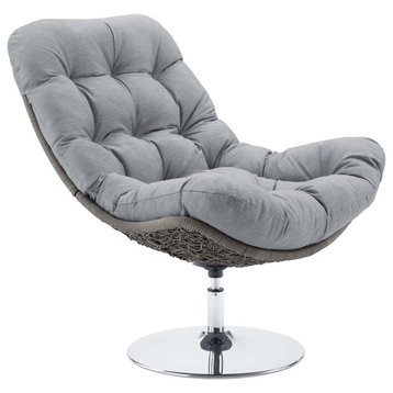 Brighton Wicker Rattan Outdoor Patio Swivel Lounge Chair, Light Gray Gray