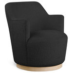 Meridian Furniture - Clarita Swivel Accent Chair, Black, Boucle Fabric - Enhance the comfort and style of your room with the Clarita Boucle Fabric Swivel Accent Chair. This chair features soft black boucle fabric and is designed as a swivel chair with a natural wood finish base. It's perfect for curling up with your favorite book or settling in to watch your favorite show.