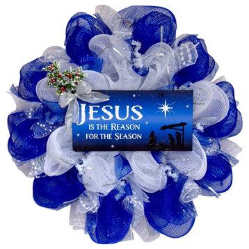 Jesus Is The Reason For The Season Christmas Inspirational Deco Mesh Wreath
