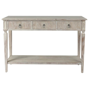 LuxenHome White Washed Wood Three Drawer Console Table