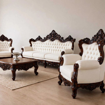 Custom Carved Sofa Set | Elegant French Rococo Living Room Furniture