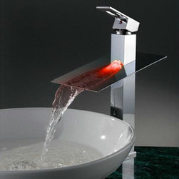 Contemporary Cartridge Water-saving Color Changing LED Waterfall Tall Bathroom S - Bathroom Sink Faucets
