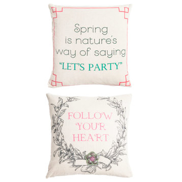Welcome Spring/Follow Your Heart, Indoor/Outdoor Linen Message Pillow