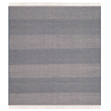 Safavieh Montauk Mtk330B Striped Rug, Ivory/Navy, 4'0"x4'0" Square