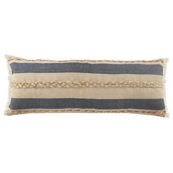 Ox Bay Blue/Tan Stripe Cotton Blend Pillow Cover, 14"x36"