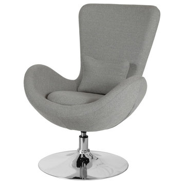 Elegant Office Chair, Swivel Chrome Base With Cushioned Linen Seat, Light Grey