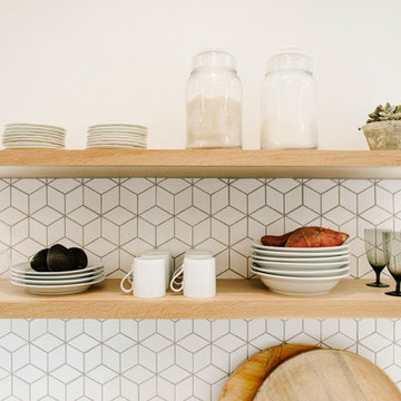 Small Diamond Mosaic Tile Backsplash in White Wash