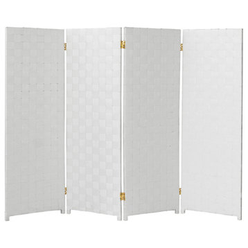 4 ft. Short Woven Fiber Outdoor All Weather Room Divider 4 Panel White