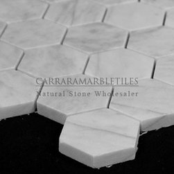 White Carrara Marble Italian Bianco Carrera 2" Hexagon Mosaic Tile Honed - Products