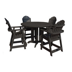 Highwood - Adirondack Hamilton 5pc Round Counter Height Outdoor Dining Set, Black - Outdoor Pub And Bistro Sets