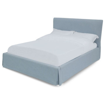 Modus Shelby Cal King Upholstered Skirted Panel Bed in Sky