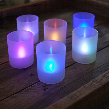 Battery Operated Led Lights in Frosted Votive Holders, Color Changing, Set of 6