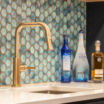 Teal Hexagon Tile Backsplash | Custom Home Bar