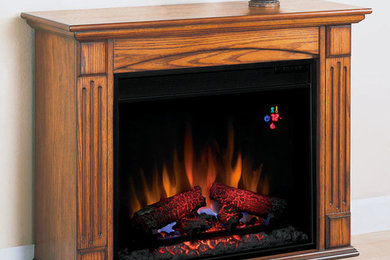 Lancaster Oak Electric Fireplace Roll Away Mantel Package - 23RM905-O103