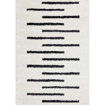 Taylor Collection Cream Gray Alternating Stripes Soft Area Rug, 5'3"x7'7"