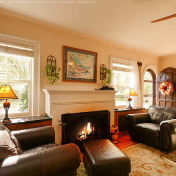 New Double Hung Windows in Cozy Living Room - Renewal by Andersen Long Island