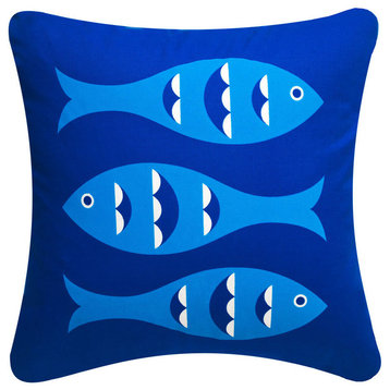 Blue Fish Eco Pillow, Sapphire Blue, 18"x18", Without Insert