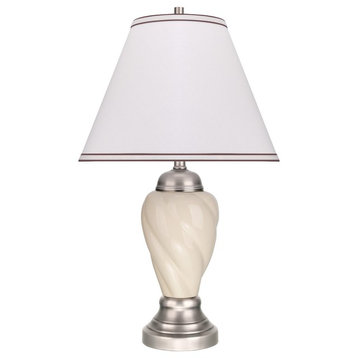 40093-1, 26" High Ceramic Table Lamp, Ivory With Pewter Finish Base