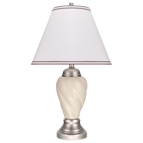 40093-1, 26" High Ceramic Table Lamp, Ivory With Pewter Finish Base