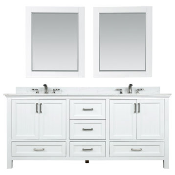 Isla 72" White Single Bathroom Vanity with Composite Stone Top and Mirror