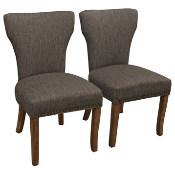Jill Linen Upholstered Dining Chairs with Solid Wood Legs- Set of 2, Dark Gray