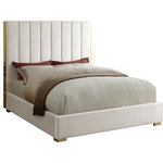 Meridian Furniture - Becca Velvet Upholstered Bed, Cream, Full - Transform your bedroom into a luxurious place to retired in the evenings with this elegant Becca cream velvet full bed. Featuring a cream velvet base with channel tufting atop a polished gold metal frame, this full-size bed makes a bold statement even when incorporated with existing contemporary bedroom decor. With a width of 63.5 inches, depth of 81 inches, height of 61.5 inches, and footboard height of 13.5 inches, this chic bed offers ample space for you to get a good night's rest.