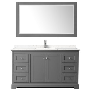 Avery 60" Dark Gray SGL Vanity, Carrara Cultured Marble Top, 58" Mirror