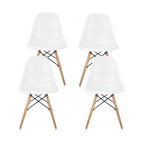 White DSW Midcentury Dining Shell Chairs, Beech Wood Eiffel Legs, Set of 4
