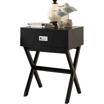 Modern 1-Drawer Bedside Table Nightstand End Table, Black