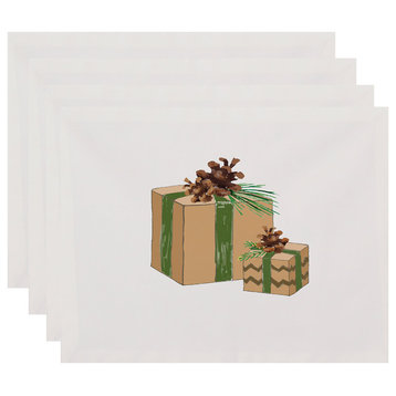 Nature's Gift 18"x14" Off White Holiday Print Placemat, Set of 4