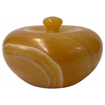 Orange Yellow Brown Jade Color Stone Carved Bowl Shape Display Hws1657