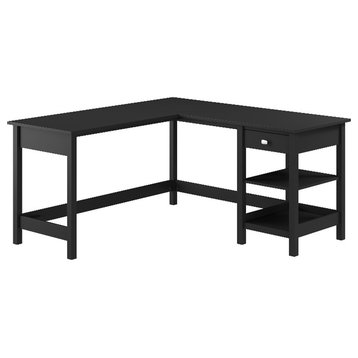 Broadview 60W L Shaped Computer Desk with Storage in Classic Black