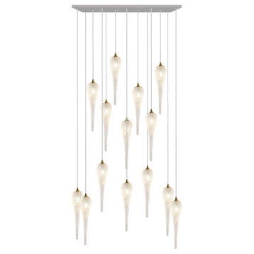 Icicle 14 Blown Glass Chandelier, Silver, 60", Clear Glass