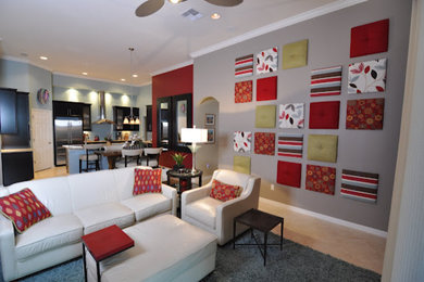 Example of a transitional living room design in Orlando