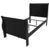 Traditional King Platform Bed, Wooden Frame With Double Panel Headboard, Black