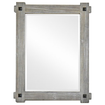 Rustic Wood Framed Mirror, Gray, Driftwood, 28"