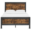 Queen Size Industrial Wood and Metal Bed, Brown