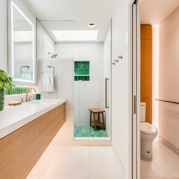 Light and Bright Main Bathroom With Walk In Open Shower and Private Toilet Room
