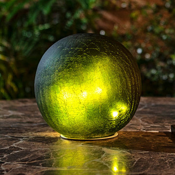 Green Textured Glass Gazing Globe with LED Lights