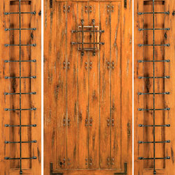 Front Prehung Door with Two Sidelites, Knotty Alder with Speakeasy - Front Doors