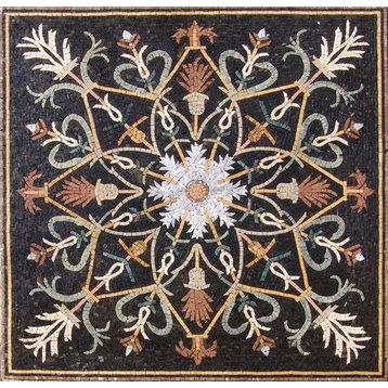 Brown Hana Vii Ornamental Floral Mosaic Square, 24"x24"