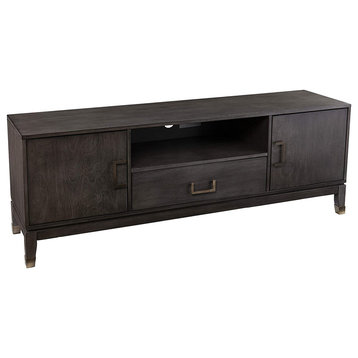 Rustic Media Console, 2 Side Cabinet and Center Storage Drawer, Graywashed
