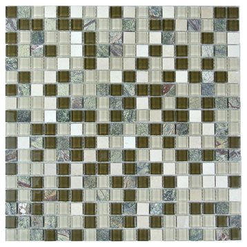 Crystal Stone 0.625 in x 0.625 in Glass and Stone Square Mosaic in Forest Walk