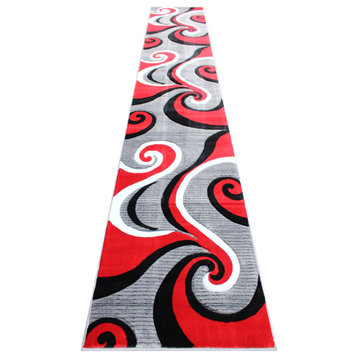 Athens Collection Runner 3' x 16' Abstract Area Rug, Red