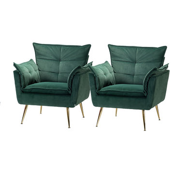 Contemporary Velvet Armchair Set of 2, Green