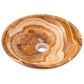 Brown Onyx Translucent Natural Stone Vessel Bowl Sink Polished  (D)16" (H)4"