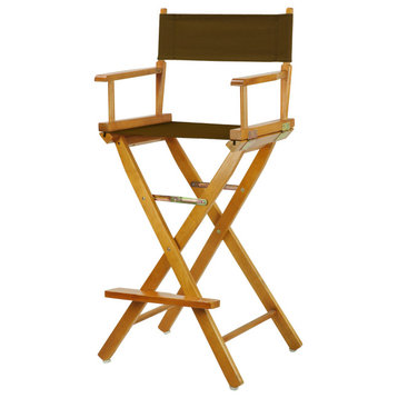 30" Director's Chair With Honey Oak Frame, Navy Blue Canvas, Brown Canvas