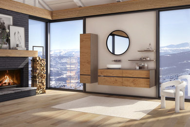 Diseño de cuarto de baño minimalista grande con lavabo suspendido