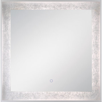 Silver Leaf Edge Lit Square Mirror - Silver